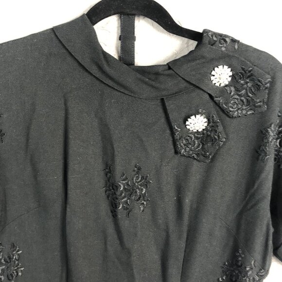 Vintage Handmade Dress Womens Small Black Embroidery Rhitnetone 1950s Event - Picture 7 of 12